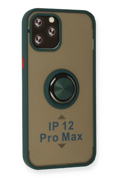 Newface iPhone 12 Pro Max Kılıf Montreal Yüzüklü Silikon Kapak - Yeşil resmi
