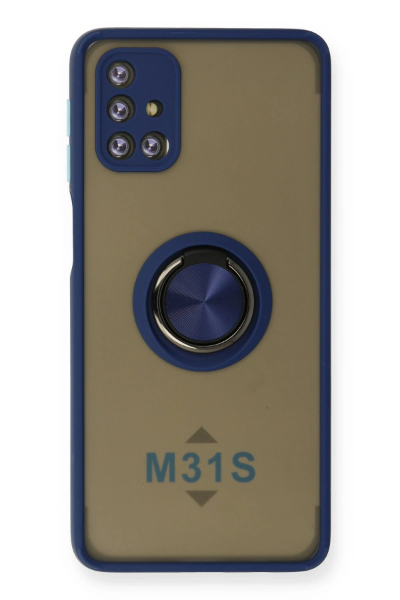 Newface Samsung Galaxy M31S Kılıf Montreal Yüzüklü Silikon Kapak - Lacivert resmi