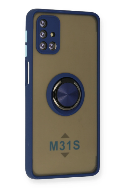 Newface Samsung Galaxy M31S Kılıf Montreal Yüzüklü Silikon Kapak - Lacivert resmi