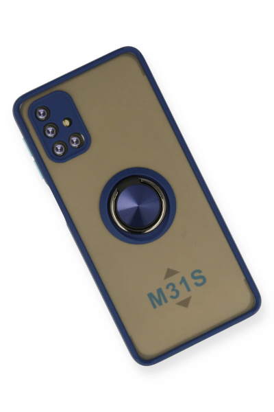 Newface Samsung Galaxy M31S Kılıf Montreal Yüzüklü Silikon Kapak - Lacivert resmi