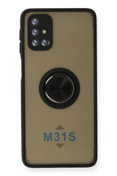 Newface Samsung Galaxy M31S Kılıf Montreal Yüzüklü Silikon Kapak - Siyah resmi