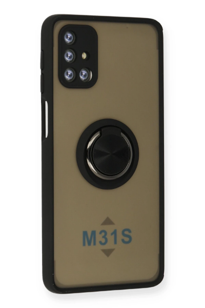 Newface Samsung Galaxy M31S Kılıf Montreal Yüzüklü Silikon Kapak - Siyah resmi