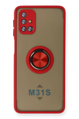 Newface Samsung Galaxy M31S Kılıf Montreal Yüzüklü Silikon Kapak - Kırmızı resmi