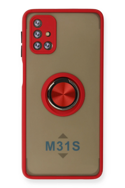 Newface Samsung Galaxy M31S Kılıf Montreal Yüzüklü Silikon Kapak - Kırmızı resmi