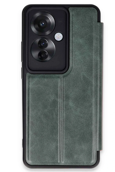 Newface Oppo Reno 11F Kılıf Flip Cover - Koyu Yeşil resmi
