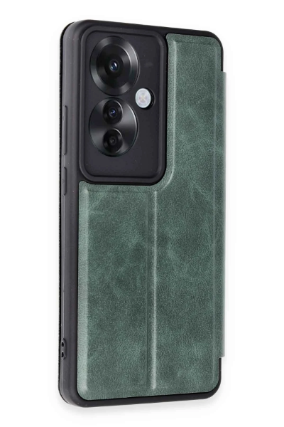 Newface Oppo Reno 11F Kılıf Flip Cover - Koyu Yeşil resmi