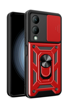 Newface Vivo Y17S Kılıf Pars Lens Yüzüklü Silikon - Kırmızı resmi