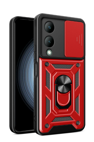 Newface Vivo Y17S Kılıf Pars Lens Yüzüklü Silikon - Kırmızı resmi