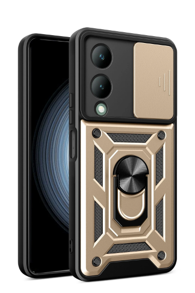 Newface Vivo Y17S Kılıf Pars Lens Yüzüklü Silikon - Gold resmi