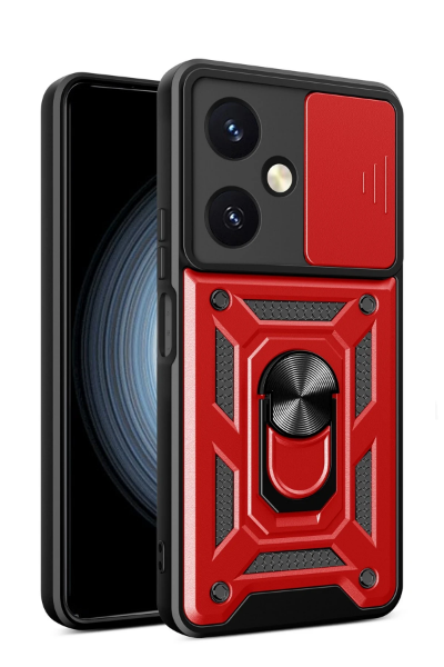 Newface Vivo Y27 Kılıf Pars Lens Yüzüklü Silikon - Kırmızı resmi