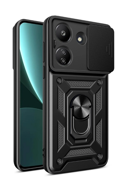 Newface Xiaomi Redmi 13C Kılıf Pars Lens Yüzüklü Silikon - Siyah resmi
