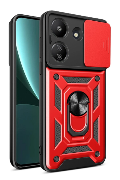 Newface Xiaomi Redmi 13C Kılıf Pars Lens Yüzüklü Silikon - Kırmızı resmi