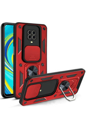 Newface Xiaomi Redmi Note 9 Pro Kılıf Pars Lens Yüzüklü Silikon - Kırmızı resmi