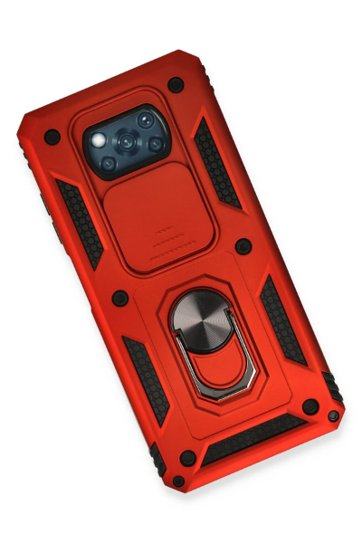 Newface Xiaomi Pocophone X3 Kılıf Pars Lens Yüzüklü Silikon - Kırmızı resmi