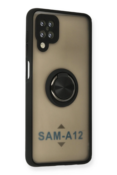 Newface Samsung Galaxy A12 Kılıf Montreal Yüzüklü Silikon Kapak - Siyah resmi