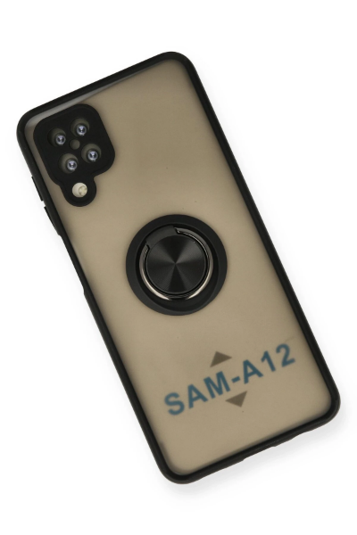 Newface Samsung Galaxy A12 Kılıf Montreal Yüzüklü Silikon Kapak - Siyah resmi