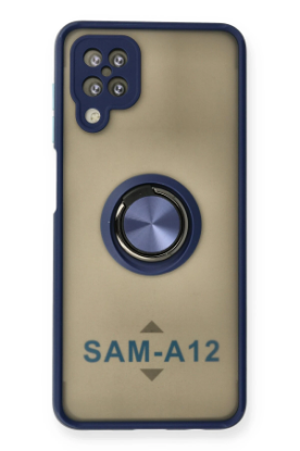 Newface Samsung Galaxy A12 Kılıf Montreal Yüzüklü Silikon Kapak - Lacivert resmi
