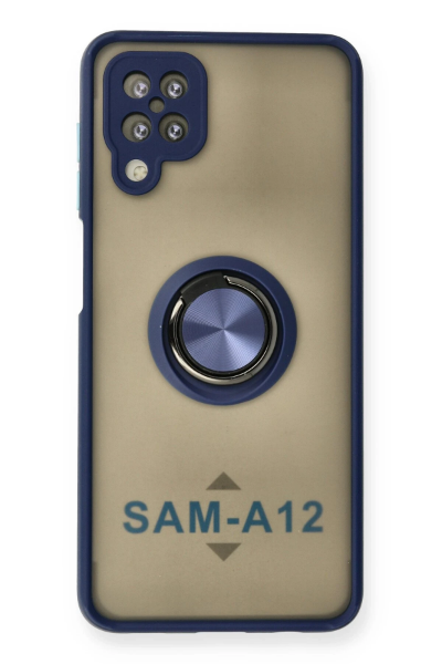 Newface Samsung Galaxy A12 Kılıf Montreal Yüzüklü Silikon Kapak - Lacivert resmi