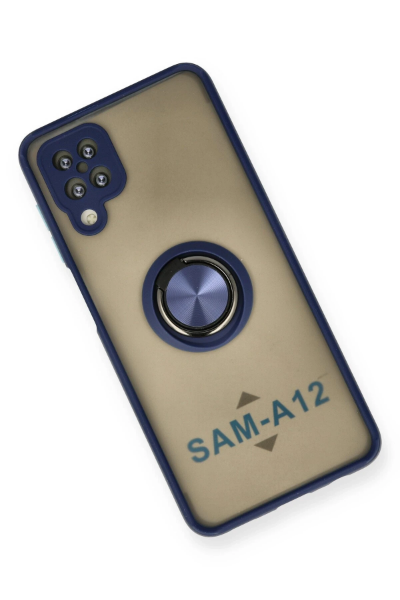 Newface Samsung Galaxy A12 Kılıf Montreal Yüzüklü Silikon Kapak - Lacivert resmi