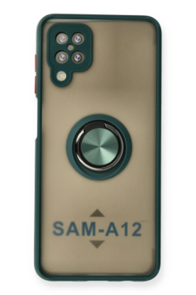 Newface Samsung Galaxy A12 Kılıf Montreal Yüzüklü Silikon Kapak - Yeşil resmi