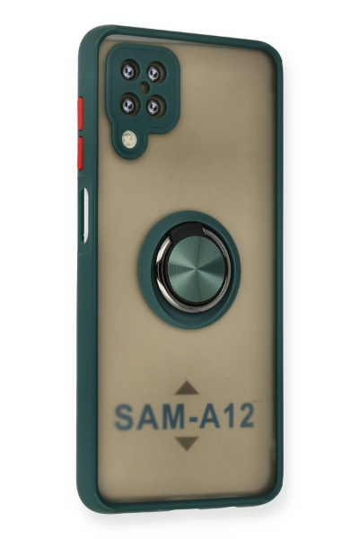 Newface Samsung Galaxy A12 Kılıf Montreal Yüzüklü Silikon Kapak - Yeşil resmi