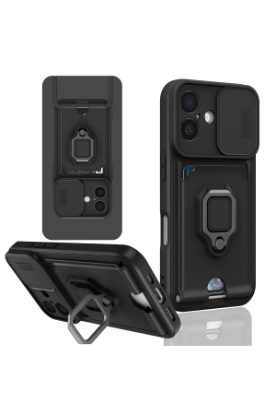 Newface iPhone 16 Kılıf Zuma Kartvizitli Yüzüklü Silikon - Siyah resmi