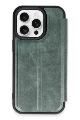 Newface iPhone 14 Pro Kılıf Flip Cover - Koyu Yeşil resmi