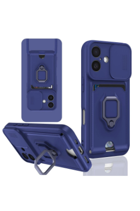 Newface iPhone 16 Kılıf Zuma Kartvizitli Yüzüklü Silikon - Lacivert resmi