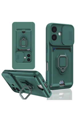 Newface iPhone 16 Kılıf Zuma Kartvizitli Yüzüklü Silikon - Yeşil resmi