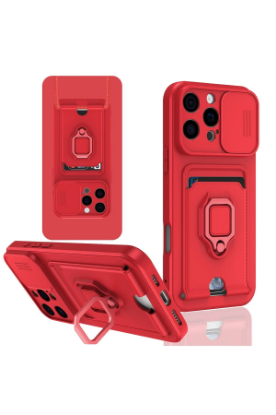 Newface iPhone 16 Pro Kılıf Zuma Kartvizitli Yüzüklü Silikon - Kırmızı resmi