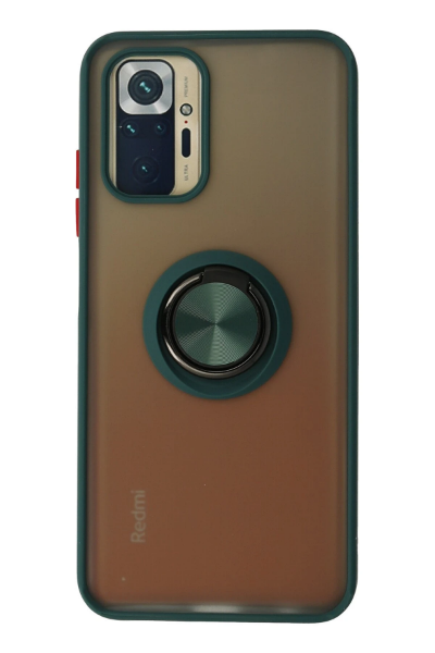 Newface Xiaomi Redmi Note 10 Kılıf Montreal Yüzüklü Silikon Kapak - Yeşil resmi