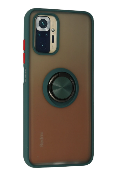 Newface Xiaomi Redmi Note 10 Kılıf Montreal Yüzüklü Silikon Kapak - Yeşil resmi