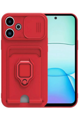Newface Xiaomi Redmi 13 4G Kılıf Zuma Kartvizitli Yüzüklü Silikon - Kırmızı resmi