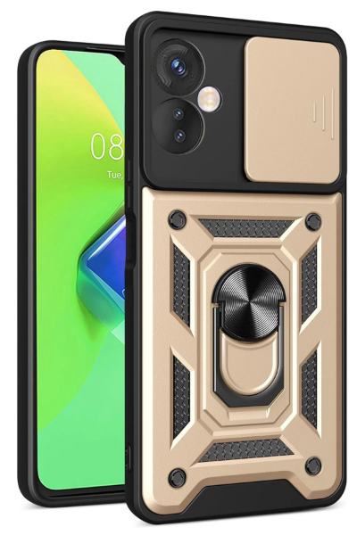 Newface İnfinix Hot 30 4G Kılıf Pars Lens Yüzüklü Silikon - Gold resmi