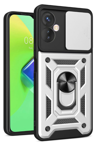 Newface İnfinix Hot 30 4G Kılıf Pars Lens Yüzüklü Silikon - Gümüş resmi