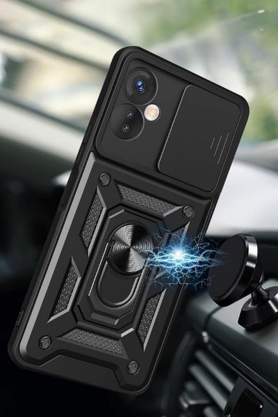 Newface İnfinix Hot 30 5G Kılıf Pars Lens Yüzüklü Silikon - Siyah resmi