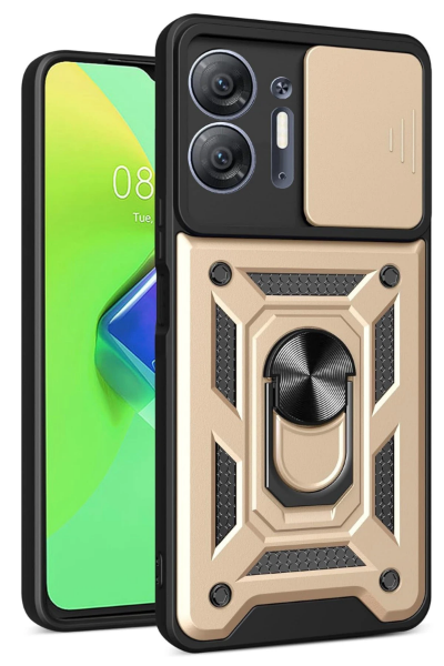 Newface İnfinix Hot 30 5G Kılıf Pars Lens Yüzüklü Silikon - Gold resmi