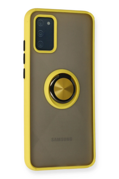 Newface Samsung Galaxy A02S Kılıf Montreal Yüzüklü Silikon Kapak - Sarı resmi