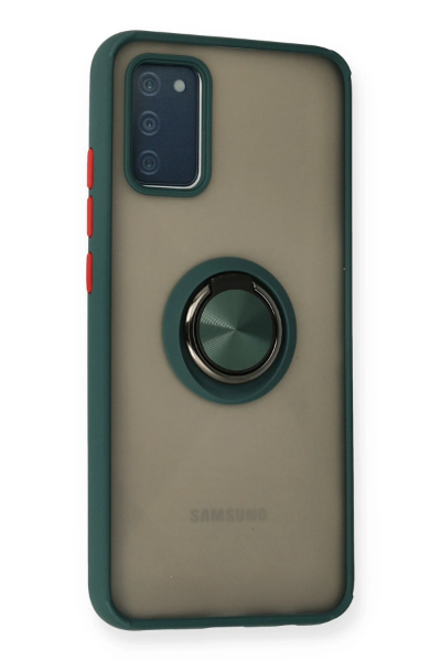 Newface Samsung Galaxy A02S Kılıf Montreal Yüzüklü Silikon Kapak - Yeşil resmi
