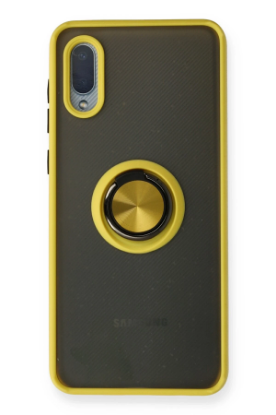 Newface Samsung Galaxy A02 Kılıf Montreal Yüzüklü Silikon Kapak - Sarı resmi