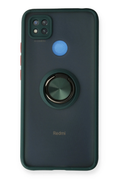 Newface Xiaomi Redmi 9C Kılıf Montreal Yüzüklü Silikon Kapak - Yeşil resmi