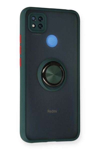 Newface Xiaomi Redmi 9C Kılıf Montreal Yüzüklü Silikon Kapak - Yeşil resmi