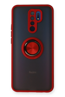 Newface Xiaomi Redmi 9 Kılıf Montreal Yüzüklü Silikon Kapak - Kırmızı resmi