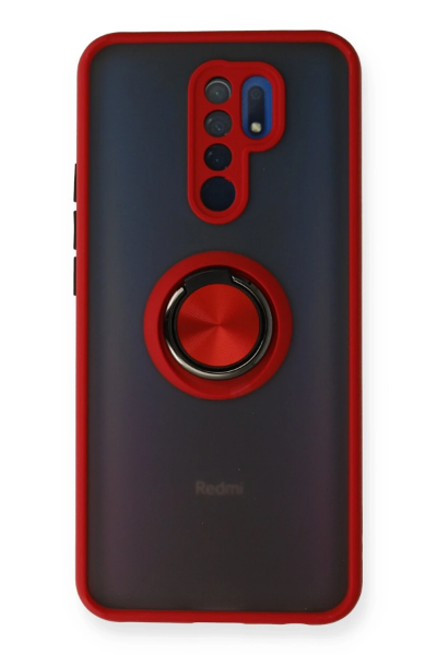 Newface Xiaomi Redmi 9 Kılıf Montreal Yüzüklü Silikon Kapak - Kırmızı resmi