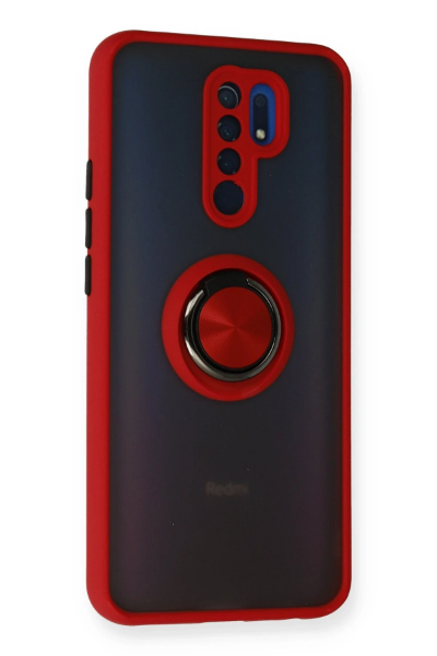 Newface Xiaomi Redmi 9 Kılıf Montreal Yüzüklü Silikon Kapak - Kırmızı resmi