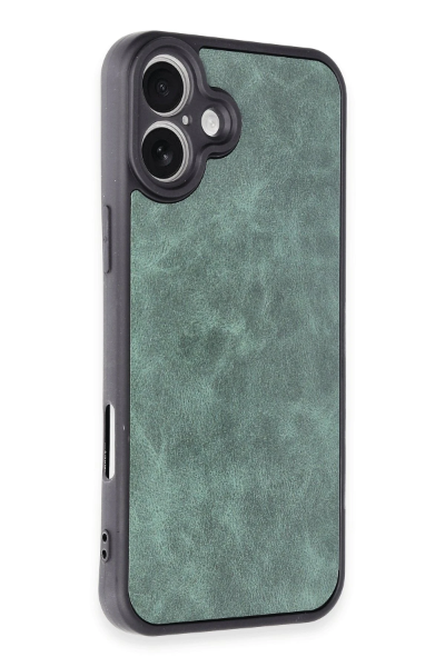 Newface iPhone 16 Plus Kılıf Aras Deri Kapak - Koyu Yeşil resmi
