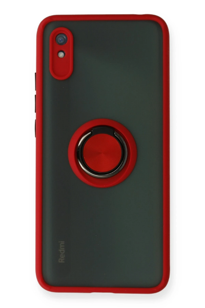 Newface Xiaomi Redmi 9A Kılıf Montreal Yüzüklü Silikon Kapak - Kırmızı resmi