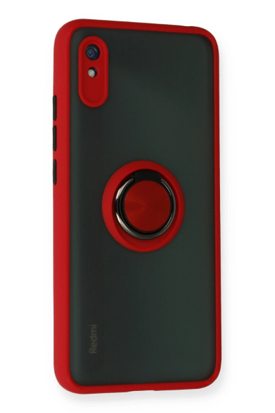 Newface Xiaomi Redmi 9A Kılıf Montreal Yüzüklü Silikon Kapak - Kırmızı resmi