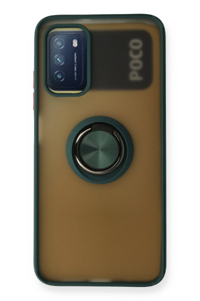 Newface Xiaomi Redmi 9T Kılıf Montreal Yüzüklü Silikon Kapak - Yeşil resmi
