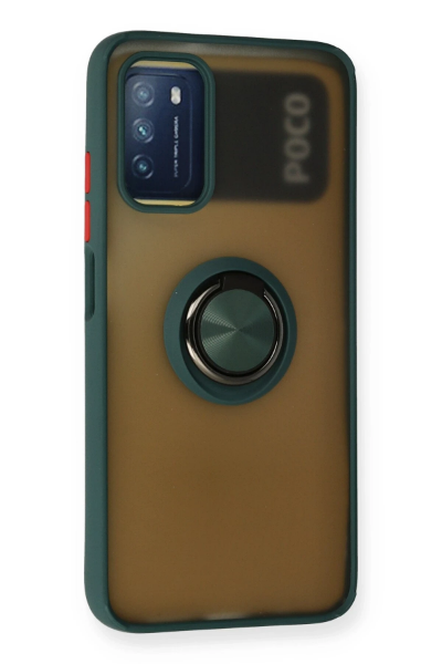 Newface Xiaomi Redmi 9T Kılıf Montreal Yüzüklü Silikon Kapak - Yeşil resmi